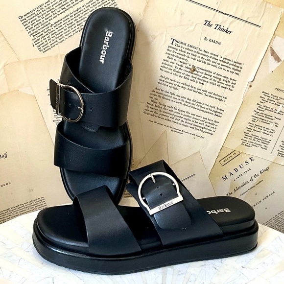 Free People Shoes - Free People Barbour Adele Sandals Black Platform Slip On Buckle Black